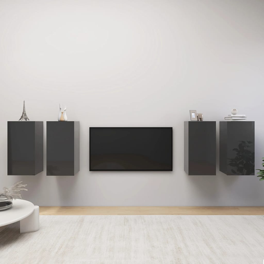 vidaXL TV-tasot 4 kpl korkeakiilto harmaa 30,5x30x60 cm lastulevy