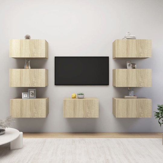 vidaXL TV-tasot 7 kpl Sonoma-tammi 30,5x30x60 cm lastulevy
