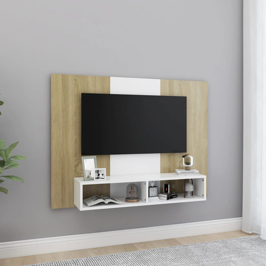 vidaXL TV-taso seinälle valk. ja Sonoma-tammi 120x23,5x90 cm lastulevy
