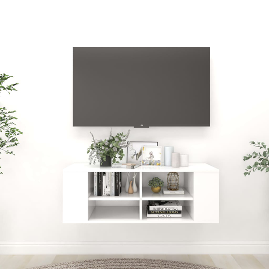 vidaXL Seinäkiinnitettävä TV-taso valkoinen 102x35x35 cm lastulevy