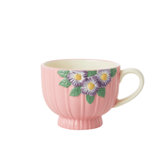 Rice - Ceramic Mug -Embossed Pink Flower Design