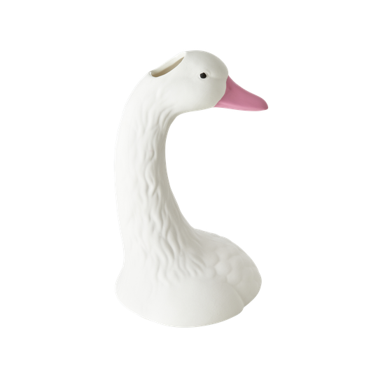 Rice - Ceramic Swan Head Vase in White w. Pink Beak