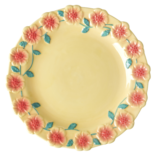 Rice - Ceramic Dinner Plate with Embossed Flower Design - Creme