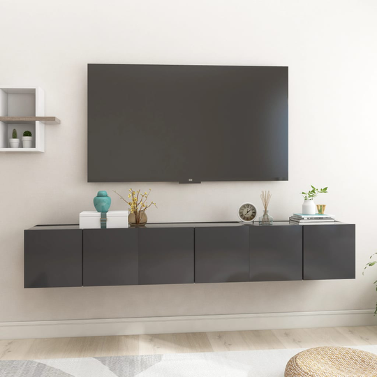 vidaXL Seinäkiinnitettävät TV-tasot 3 kpl harmaa 60x30x30 cm