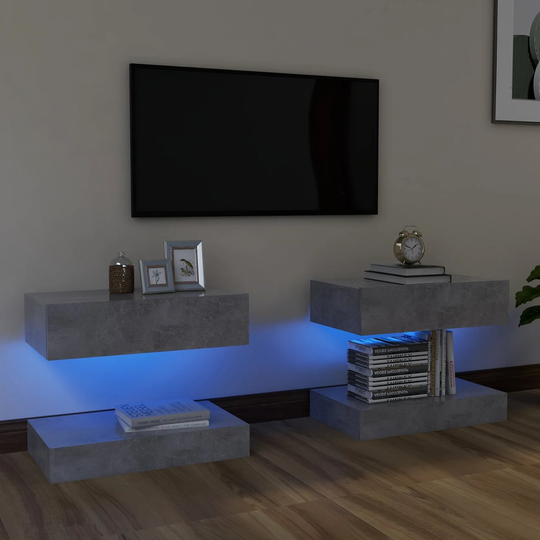 vidaXL TV-tasot LED-valoilla 2 kpl betoninharmaa 60x35 cm