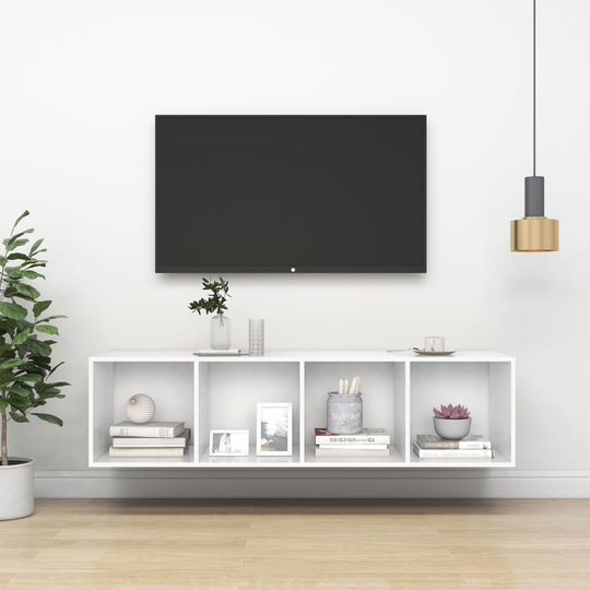 vidaXL Seinäkiinnitettävä TV-taso valkoinen 37x37x142,5 cm lastulevy