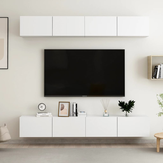 vidaXL TV-tasot 4 kpl valkoinen 100x30x30 cm lastulevy