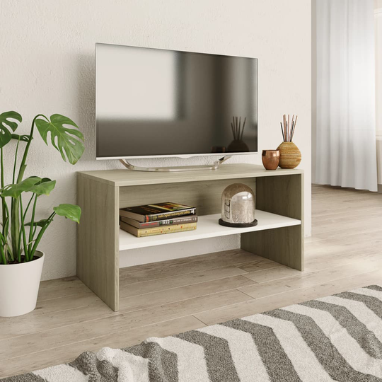 vidaXL TV-taso valkoinen ja Sonoma tammi 80x40x40 cm lastulevy