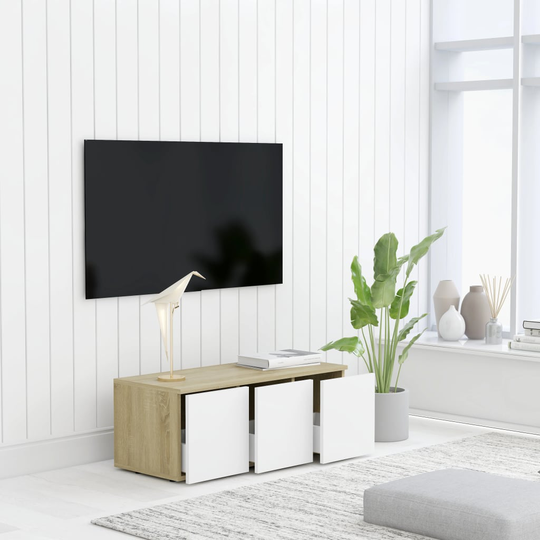 vidaXL TV-taso valkoinen ja Sonoma-tammi 80x34x30 cm lastulevy