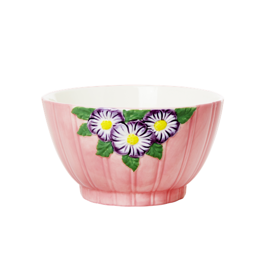 Rice - Ceramic Bowl with Embossed Flower Design - Pink