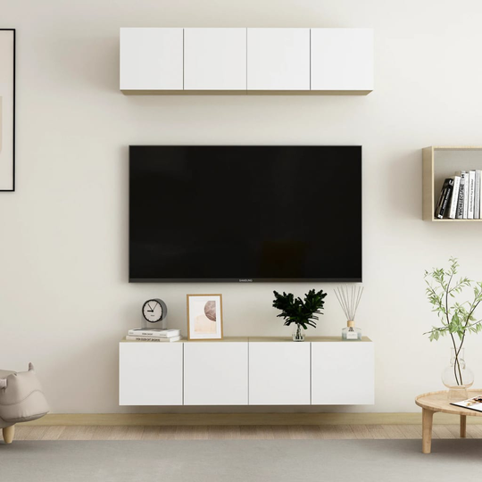 vidaXL TV-tasot 4 kpl valkoinen ja Sonoma-tammi 60x30x30 cm lastulevy