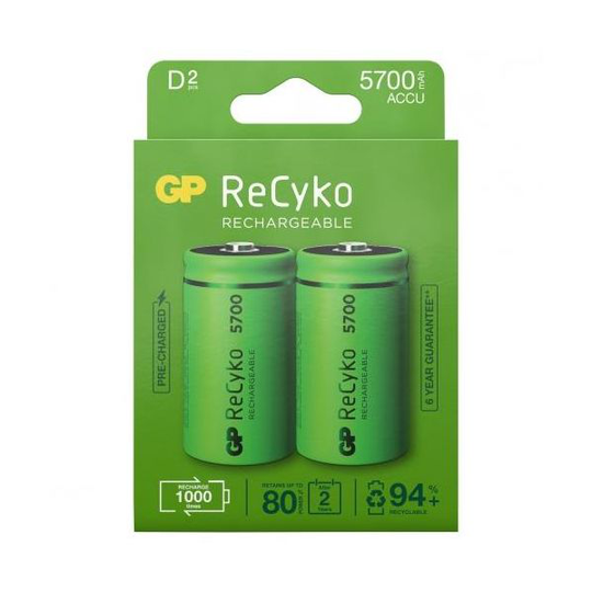 GP Batteries ReCyko 5700 Akku ladattava, D, 2 kpl