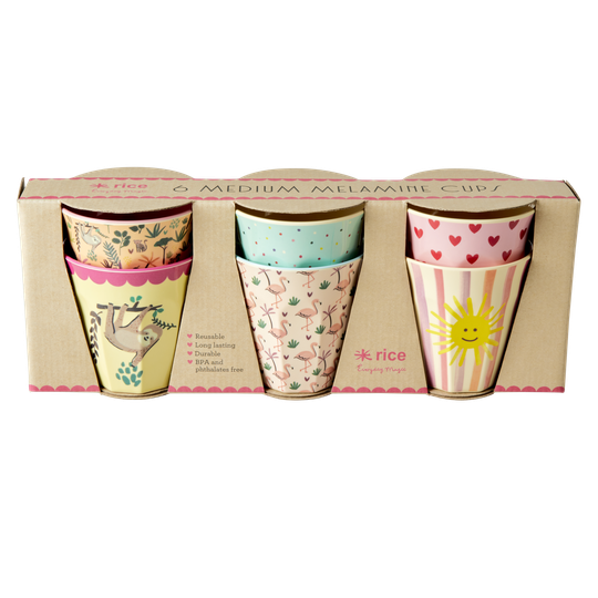 Rice - 6 Pcs Small Melamine Kids Cups - Multi Funky Print