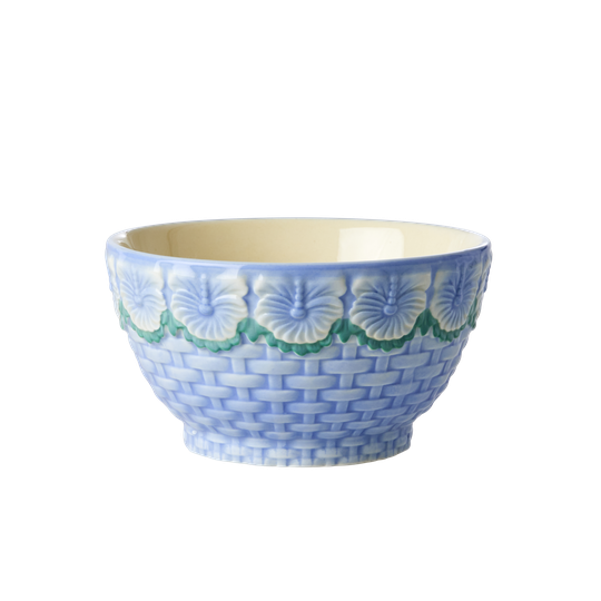 Rice - Ceramic Bowl with Embossed Flower Design Small - Blue