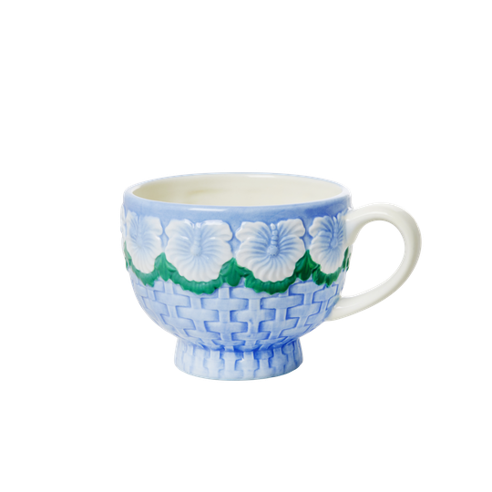 Rice - Ceramic Mug - Embossed Blue Flower Design