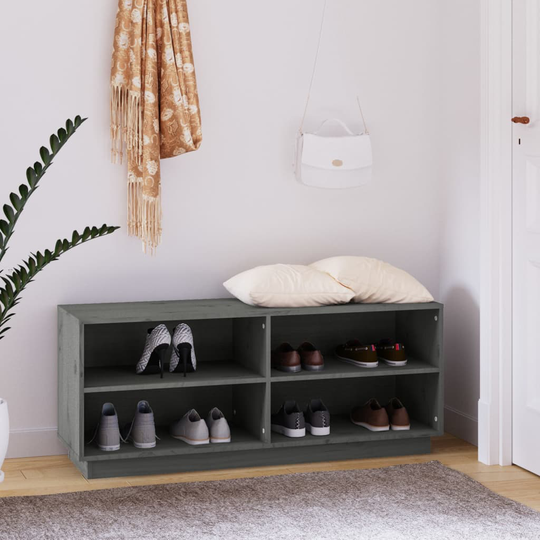 vidaXL Kenkäkaappi harmaa 110x34x45 cm täysi mänty