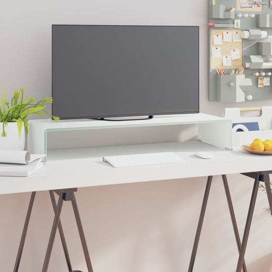 vidaXL TV-taso/Näyttöteline Valkoinen lasi 80x30x13 cm