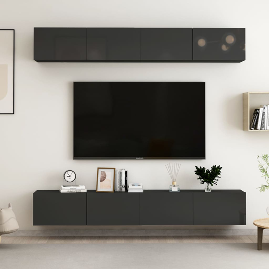 vidaXL TV-tasot 4 kpl korkeakiilto musta 100x30x30 cm lastulevy