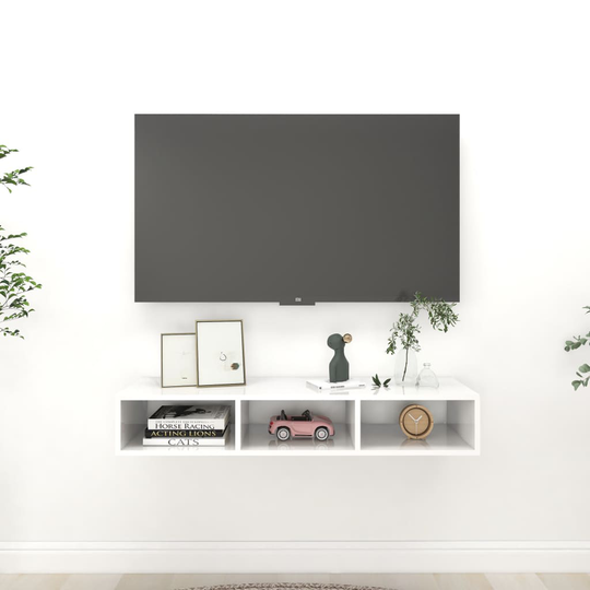 vidaXL Seinähylly korkeakiilto valkoinen 102x30x17 cm lastulevy