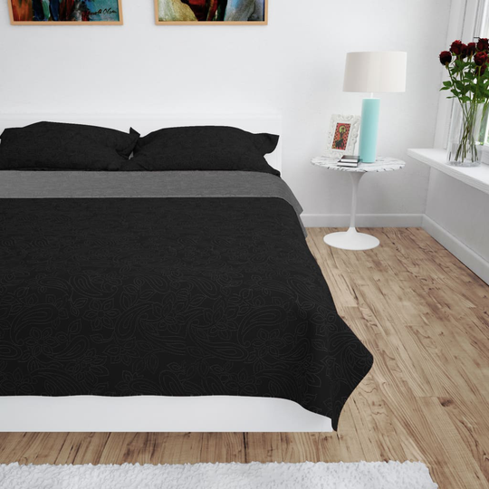 vidaXL Kaksipuolinen tikattu päiväpeite 170x210 cm harmaa ja musta