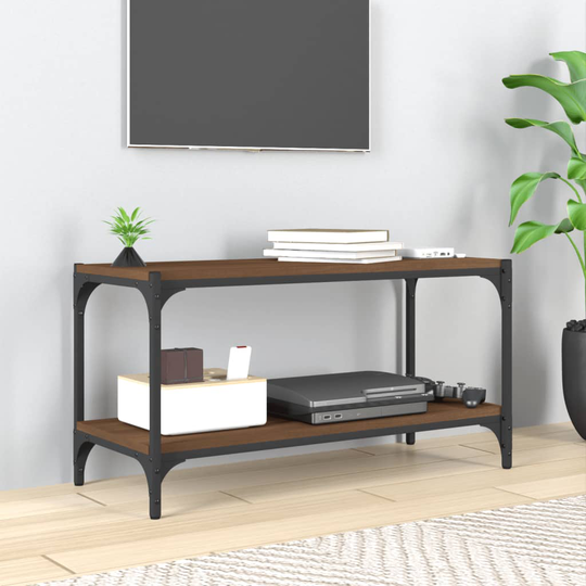 vidaXL TV-taso ruskea tammi 80x33x41 cm tekninen puu ja teräs