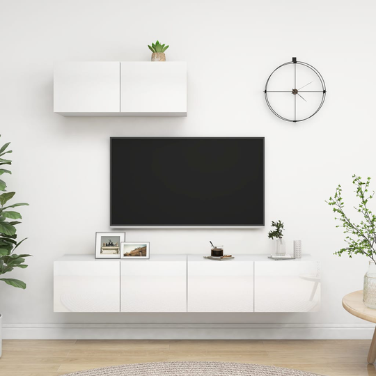 vidaXL TV-taso 3 kpl korkeakiilto valkoinen lastulevy