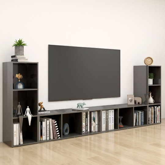 vidaXL TV-tasot 4 kpl korkeakiilto harmaa 107x35x37 cm lastulevy