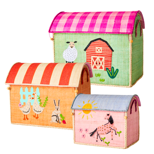 Rice - Large Set of 3 Toy Baskets Farm Theme