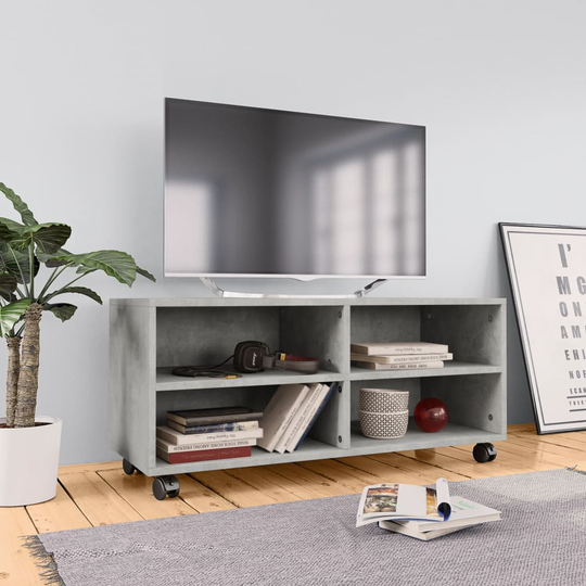 vidaXL TV-taso rullapyörillä betoninharmaa 90x35x35 cm lastulevy