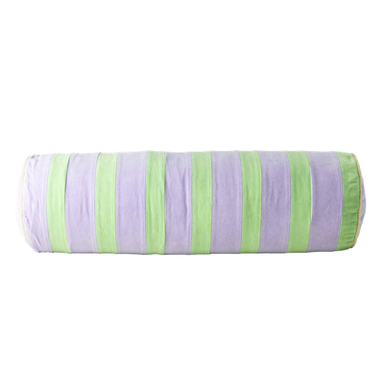 Rice - Velvet Bolster Pillow Large - Lavender and green