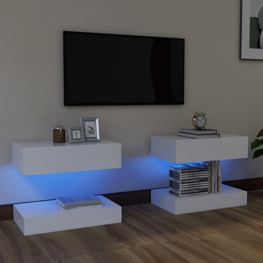 vidaXL TV-tasot LED-valoilla 2 kpl valkoinen 60x35 cm
