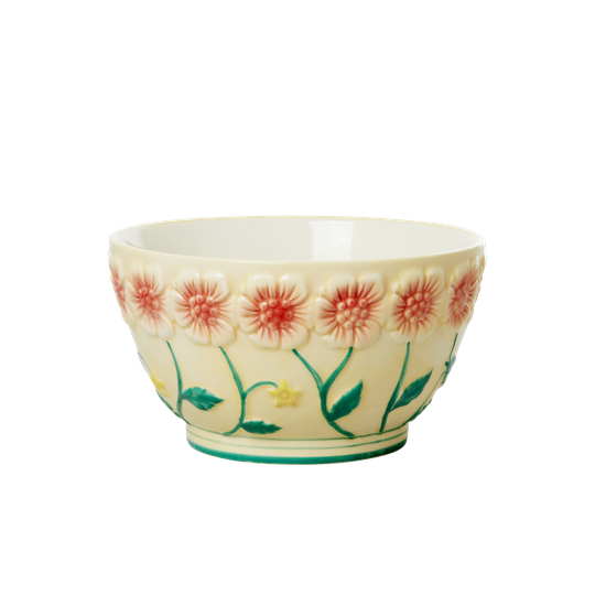 Rice - Ceramic Bowl with Embossed Flower Design Small - Creme