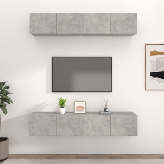 vidaXL TV-kaapit 4 kpl betoninharmaa 80x30x30 cm tekninen puu