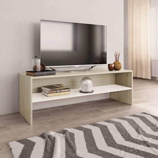 vidaXL TV-taso valkoinen ja Sonoma tammi 120x40x40 cm lastulevy