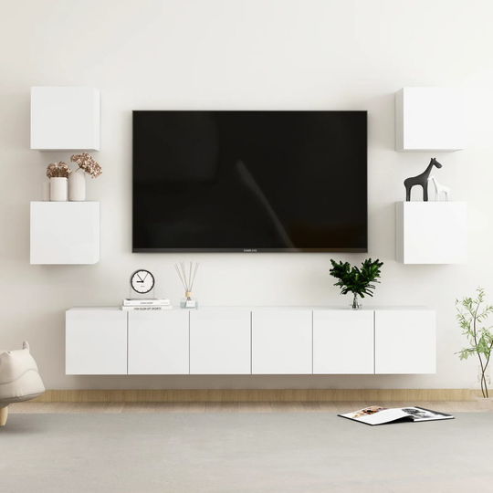 vidaXL 7-osainen TV-kaappisarja korkeakiilto valkoinen lastulevy
