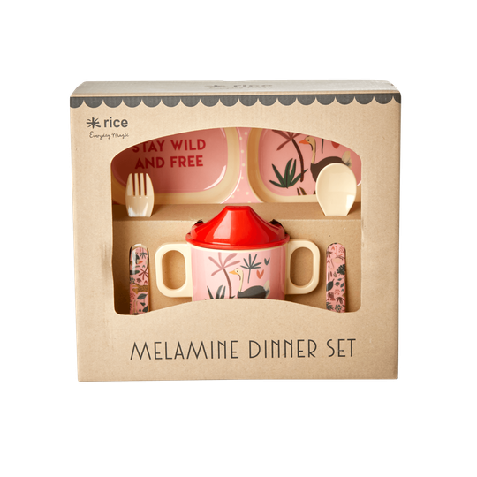 Rice - Melamine Baby Dinner Set Giftbox - Pink Jungle Animals Print