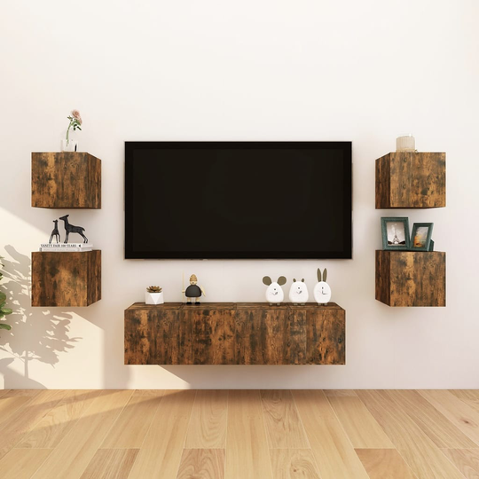 vidaXL Seinäkiinnitettävät TV-kaapit 8 kpl savutammi 30,5x30x30 cm