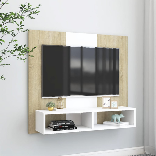 vidaXL TV-taso seinälle valk. ja Sonoma-tammi 102x23,5x90 cm lastulevy