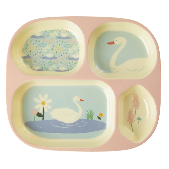 Rice - Melamine Kids 4 Room Plate - Pink