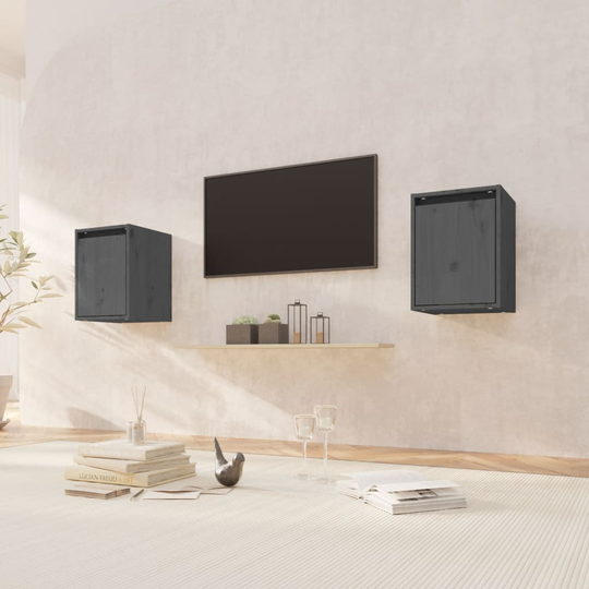 vidaXL Seinäkaapit 2 kpl harmaa 30x30x40 cm täysi mänty