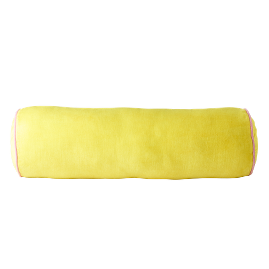 Rice - Velvet Bolster Pillow Large - Yellow and Pink
