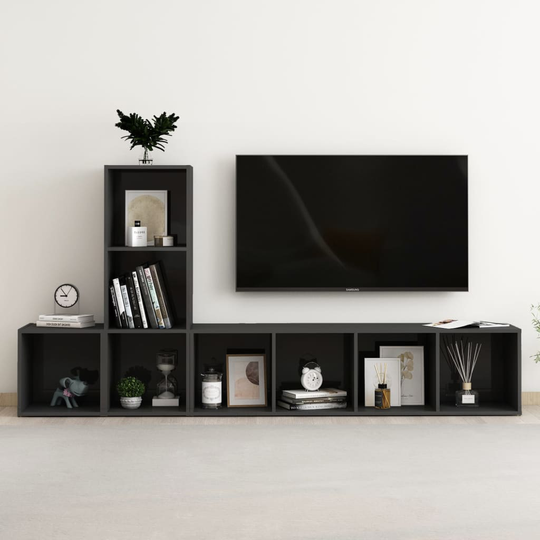 vidaXL 3-osainen TV-kaappisarja korkeakiilto musta lastulevy