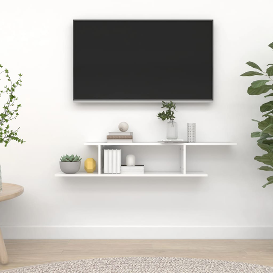 vidaXL Seinäkiinnitettävä TV-hylly korkeak. valk. 125x18x23 cm levy