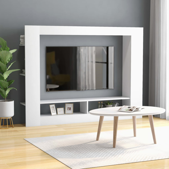 vidaXL TV-taso valkoinen 152x22x113 cm lastulevy