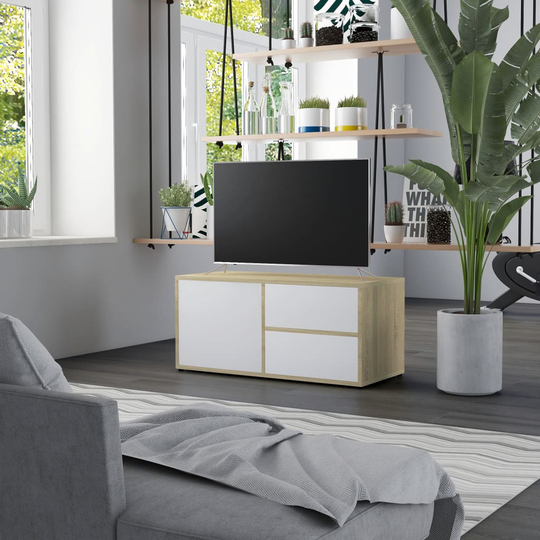 vidaXL TV-taso valkoinen ja Sonoma-tammi 80x34x36 cm lastulevy