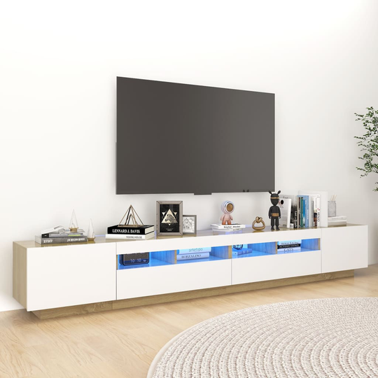vidaXL TV-taso LED-valoilla valkoinen ja Sonoma-tammi 260x35x40 cm