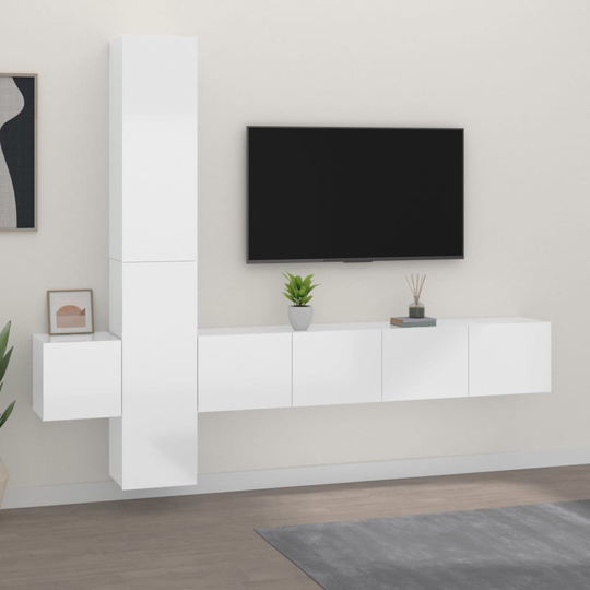 vidaXL 5-osainen TV-kaappisarja korkeakiilto valkoinen tekninen puu