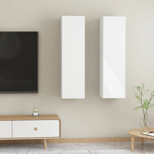 vidaXL TV-tasot 2 kpl korkeakiilto valkoinen 30,5x30x110 cm lastulevy