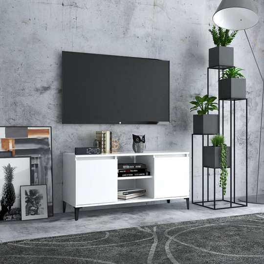 vidaXL TV-taso metallijaloilla valkoinen 103,5x35x50 cm