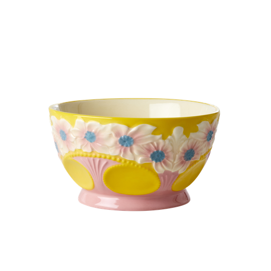 Rice - Ceramic Bowl with Embossed Flower Design Small - Yellow